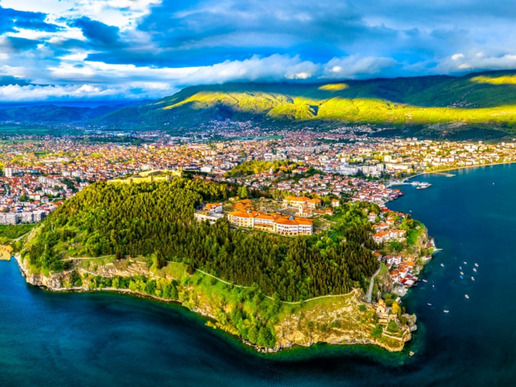 Панорама към Охрид и Охридско езеро